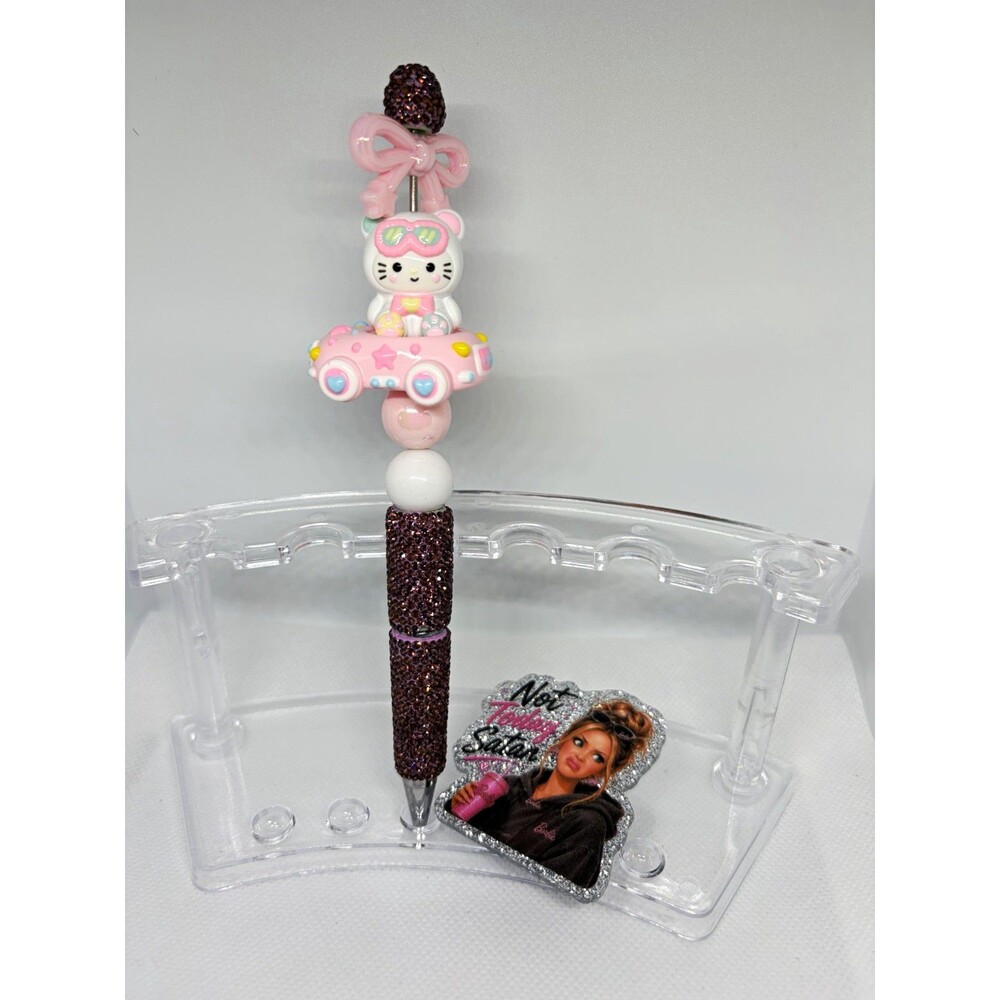 Cute Kitty Car Rhinestone Pen & “Not Today Satan” Barbie Inspired Badge Reel Set